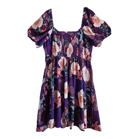 NWT Band of the Free Aimee Purple Floral Puff Sleeve Mini Dress - Picture 10 of 10